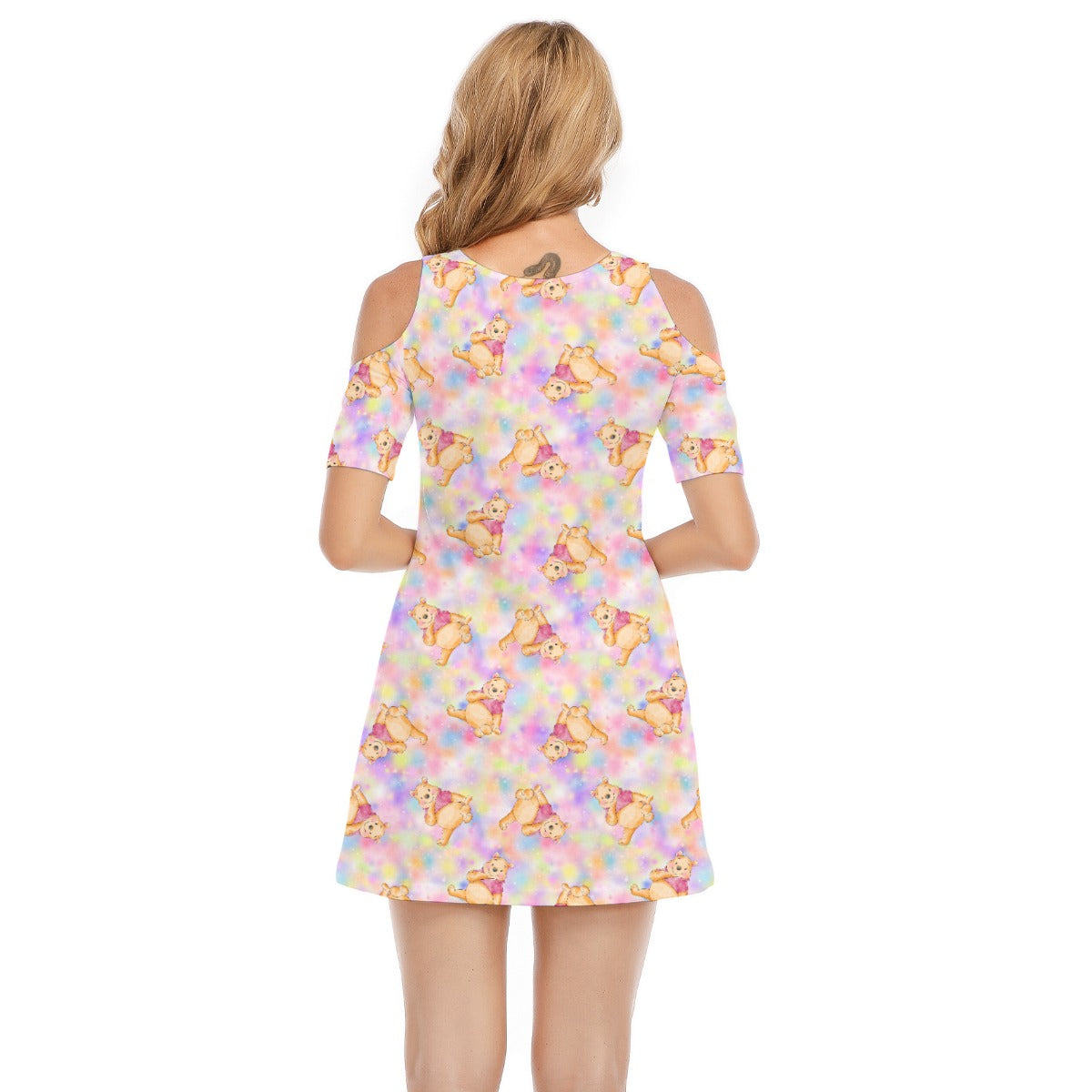 Watercolor Honey Bear - Women's Cold Shoulder Cotton Dress