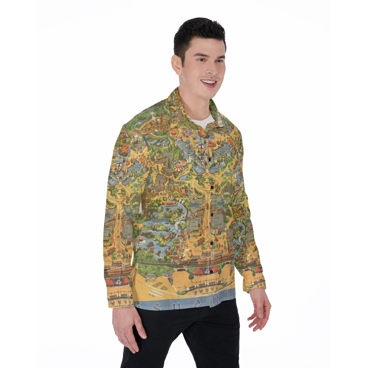 Vintage Theme Park Map - Men's Long Sleeve Button Up Shirt