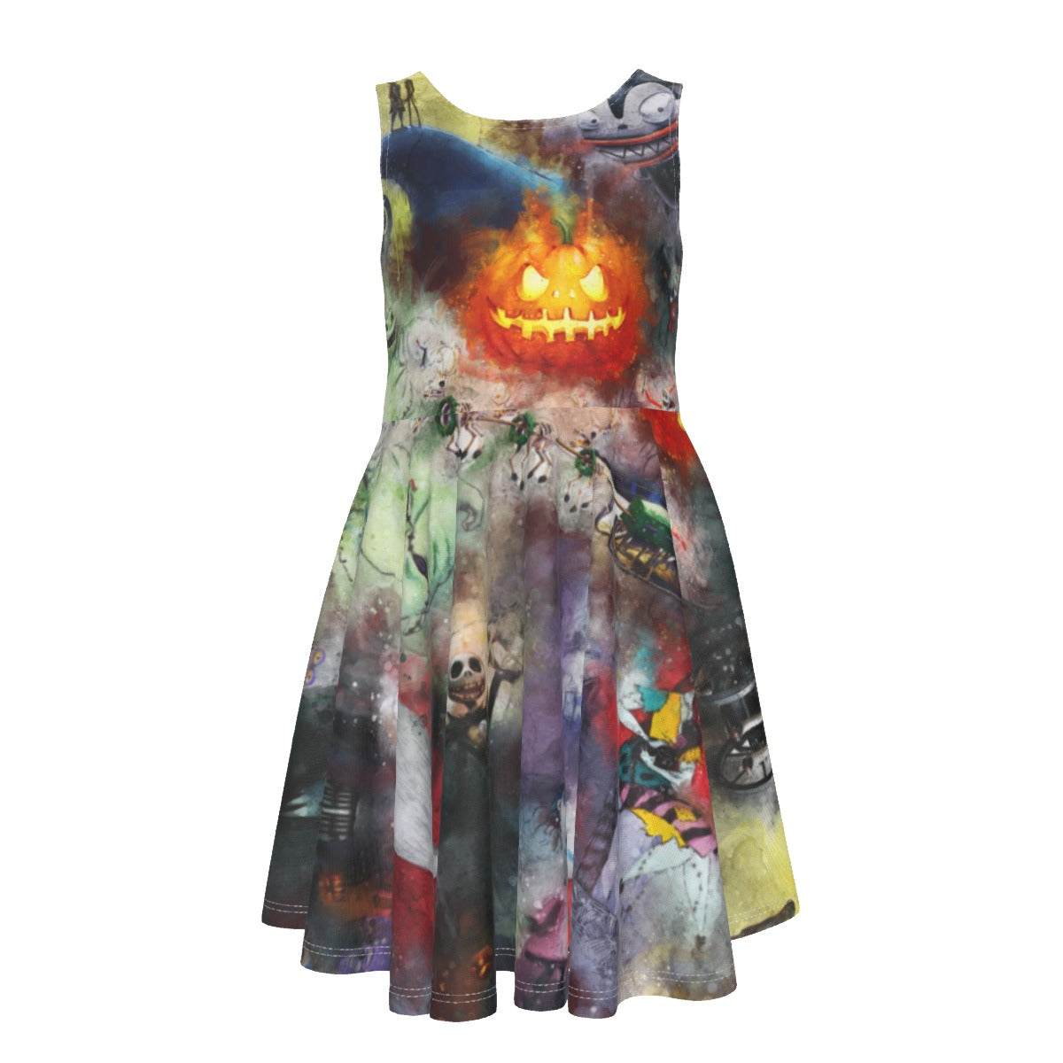 Watercolor Nightmare Town- Kid's Sleeveless Skater Dress
