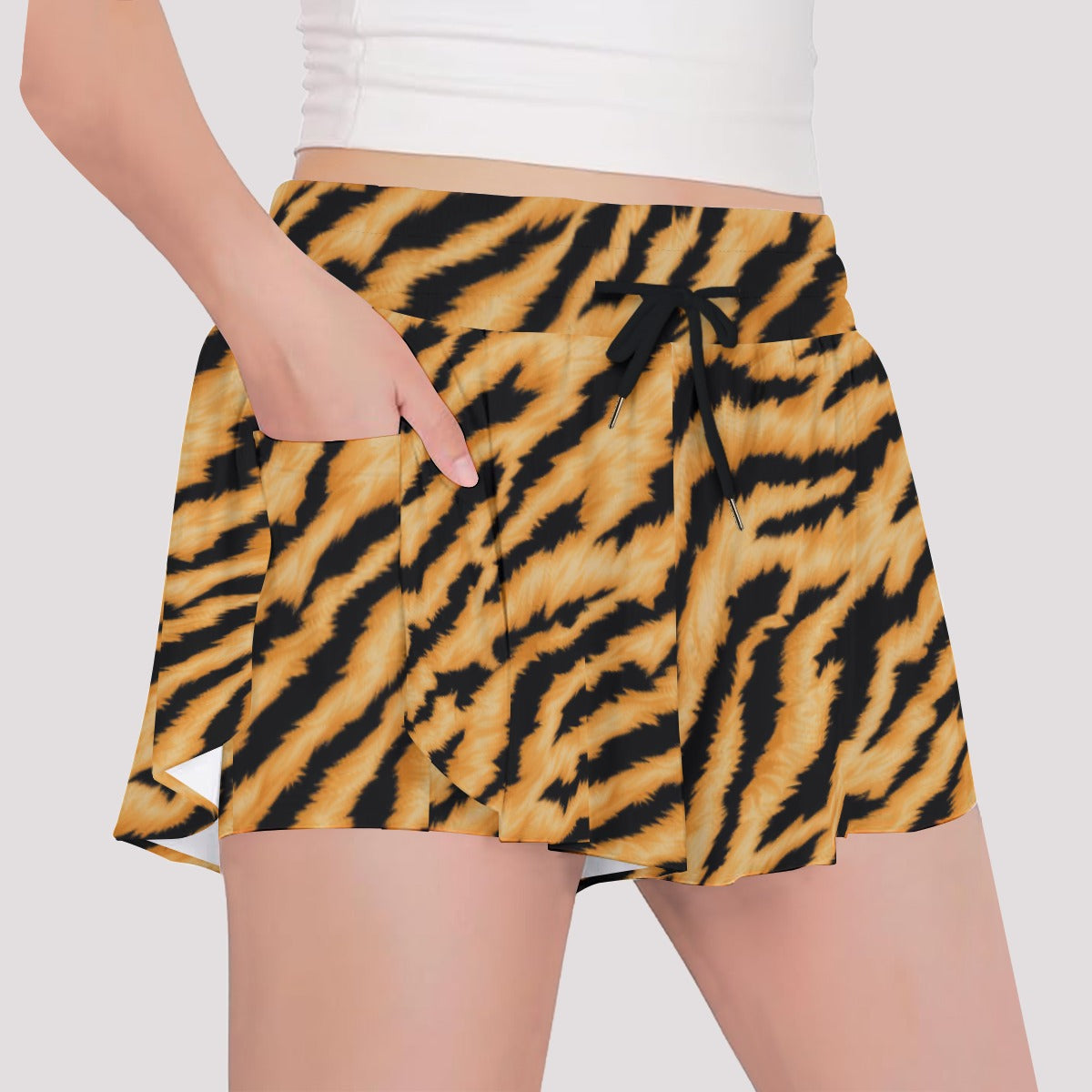 Animal Print - Tiger - Girls’ Flowy Pocket Shorts