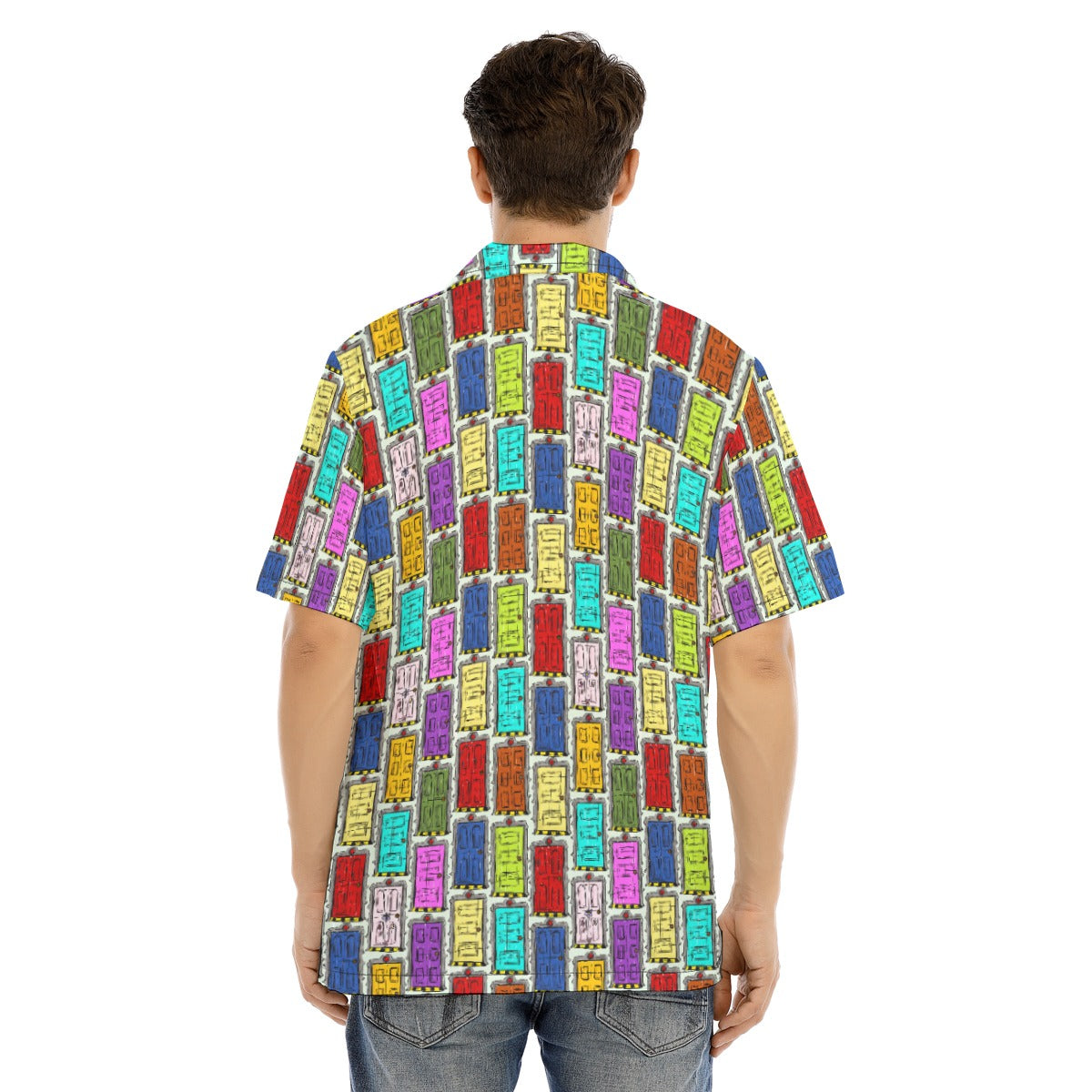 Sketchy Scare Doors - Men's Hawaiian Button Up Shirt