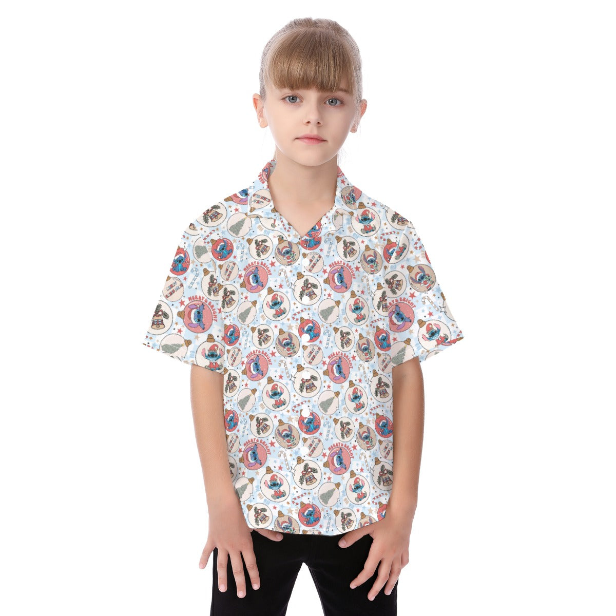 Festive Elf and Ornament Fun - Kid's Hawaiian Button Up Shirt