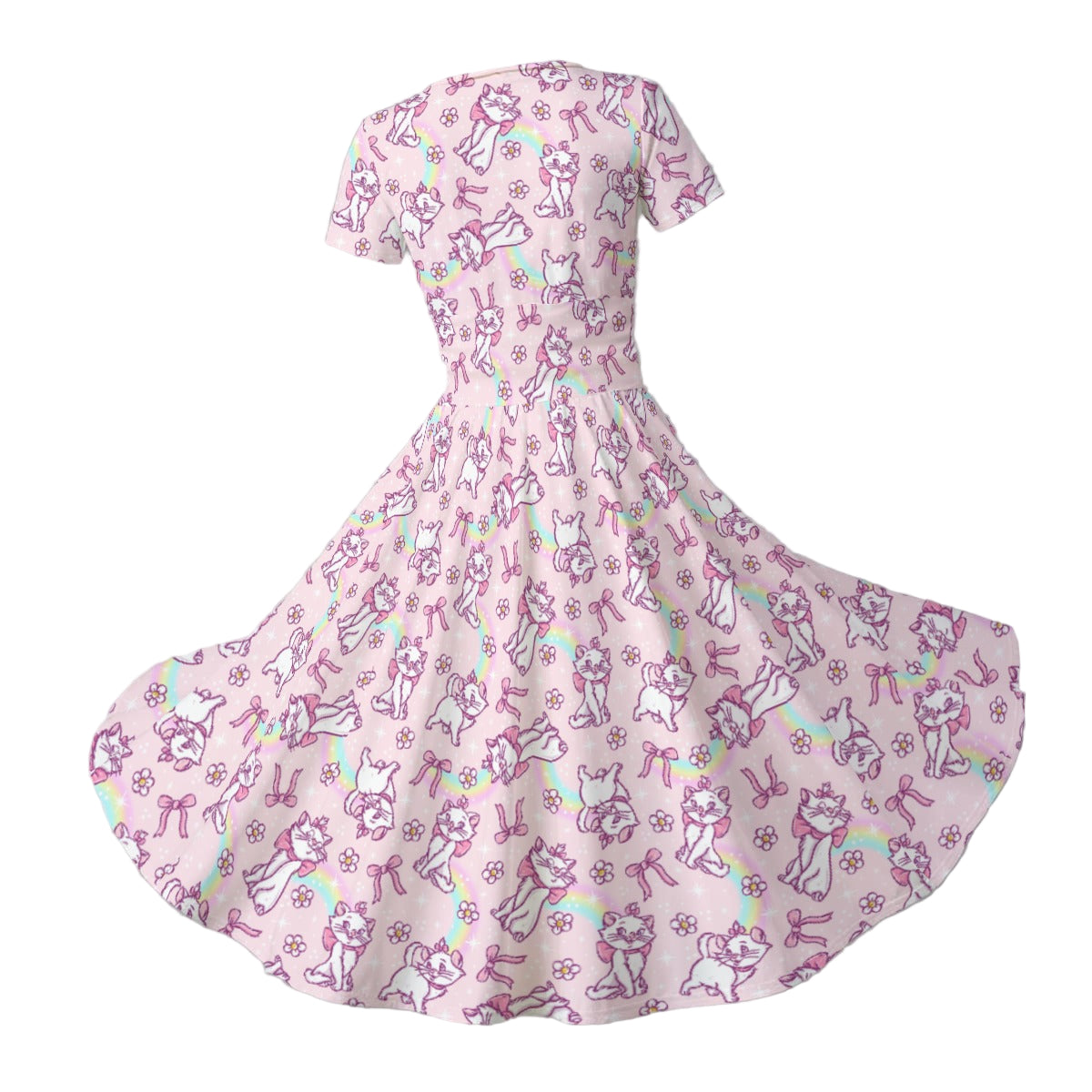 Rainbow Bow Kitty - Women's V-Neck Ruched Midi Dress