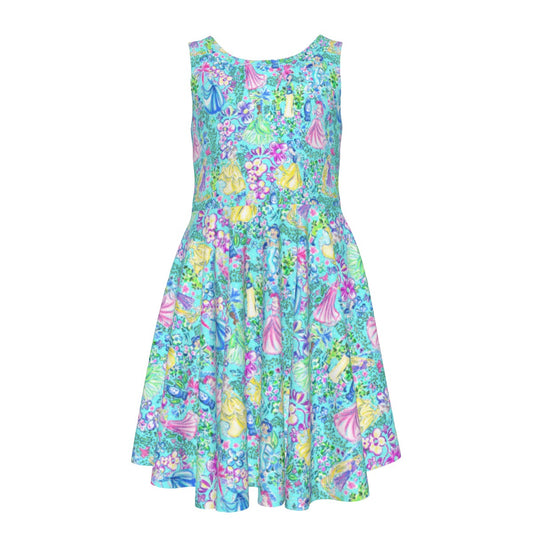 Bright Tropical Princess - Royal Garden Mashup - Kid's Sleeveless Skater Dress