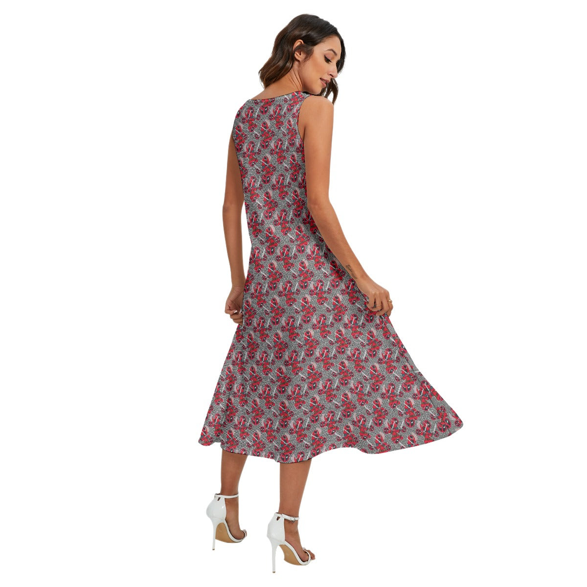 Superhero Stitch - Red Masked Hero - Women’s Diagonal Pocket Midi Dress
