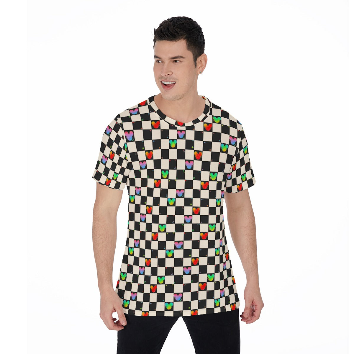 Rainbow Checker Mouse Ears - Men's Short Sleeve T-Shirt