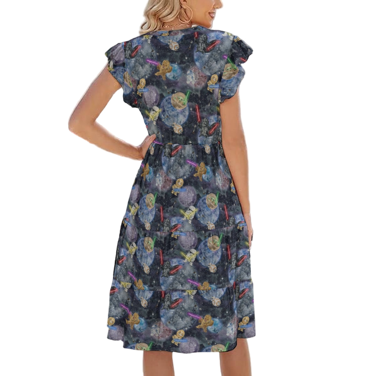 Watercolor Cosmic Battle - Women's Tiered Pocket Midi Dress