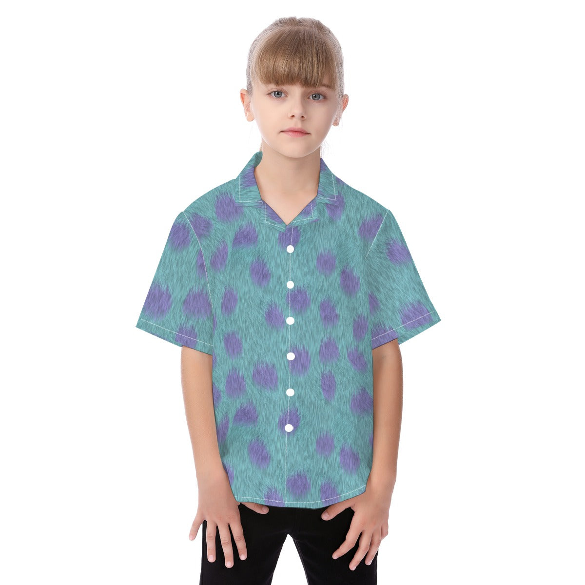 Turquoise Monster Spots - Kid's Hawaiian Button Up Shirt