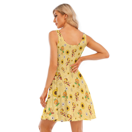 Cheerful Bee & Citrus Bird - Women's Sleeveless Pocket Skater Dress