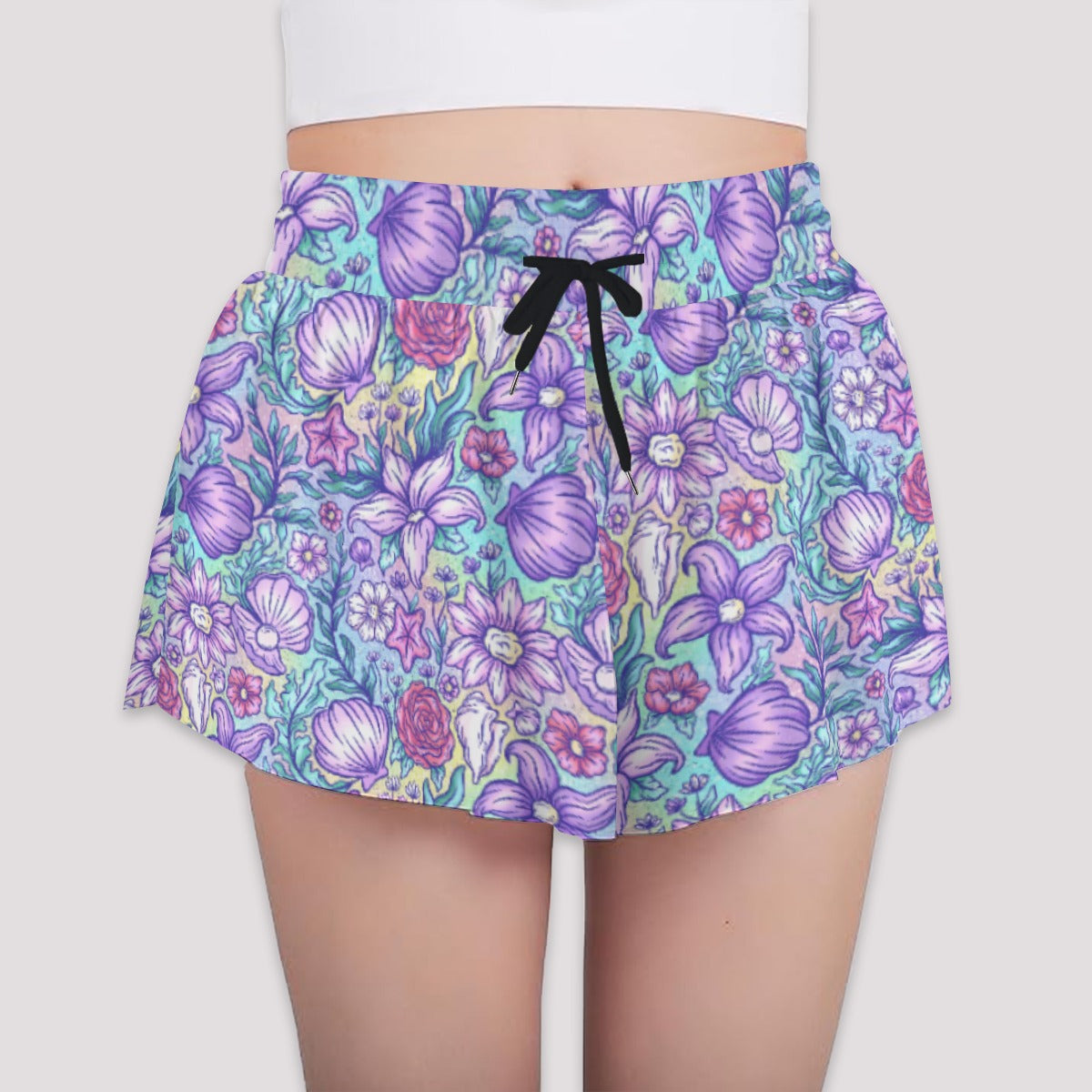 Fairytale Florals – Mermaid Princess - Girls’ Flowy Pocket Shorts