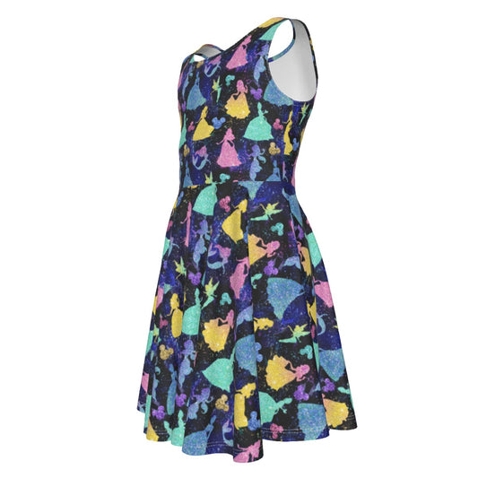 Princess Glitter Silhouettes - Kid's Sleeveless Skater Dress