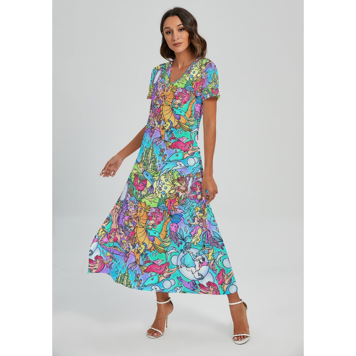 Under the Sea Storybook Scenes - Women's V-Neck Side Split Maxi Dress