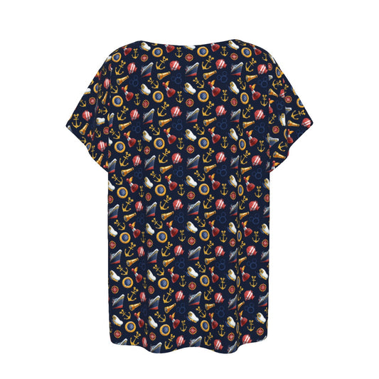 Mouse Ear Nautical Icons - Women’s Relaxed Fit Scoop Tee