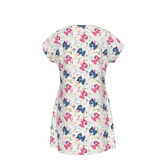 Blue Alien & Pink Friend Love - Women's T-Shirt Dress