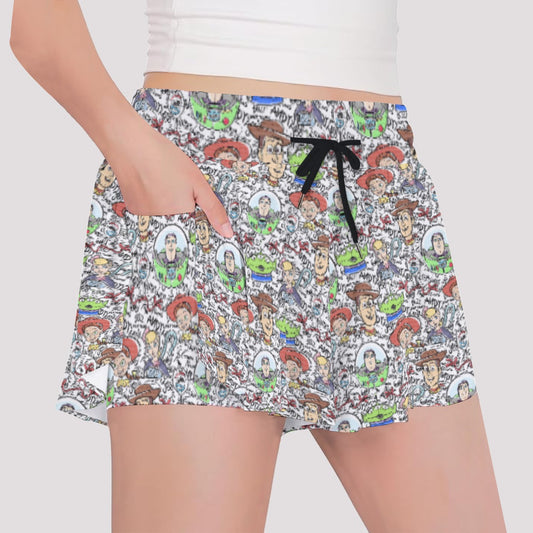 Sketch Autographs of Animated Toy Friends - Girls’ Flowy Pocket Shorts