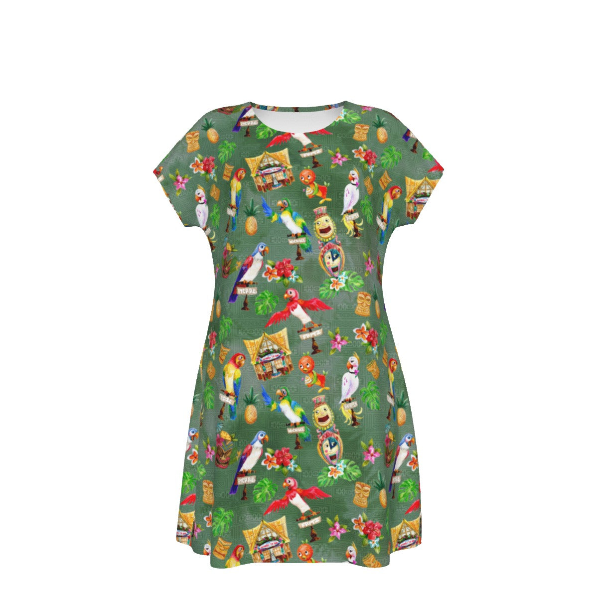 Orange Bird & Tiki Friends - Women's T-Shirt Dress