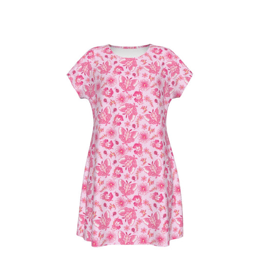 Pink Mushroom Moths - Women's T-Shirt Dress