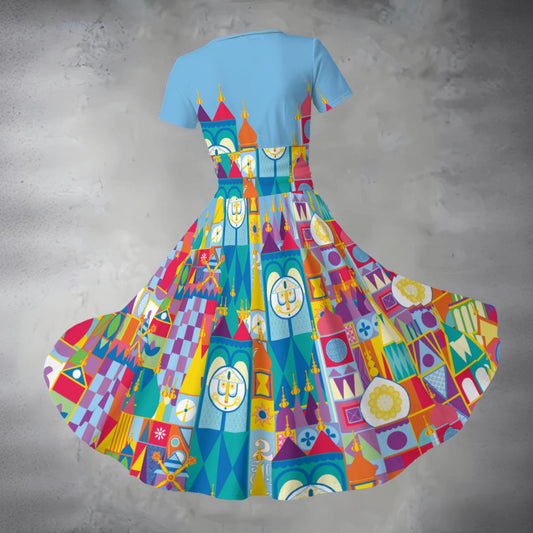 Whimsical World Facade - Women's V-Neck Ruched Midi Dress