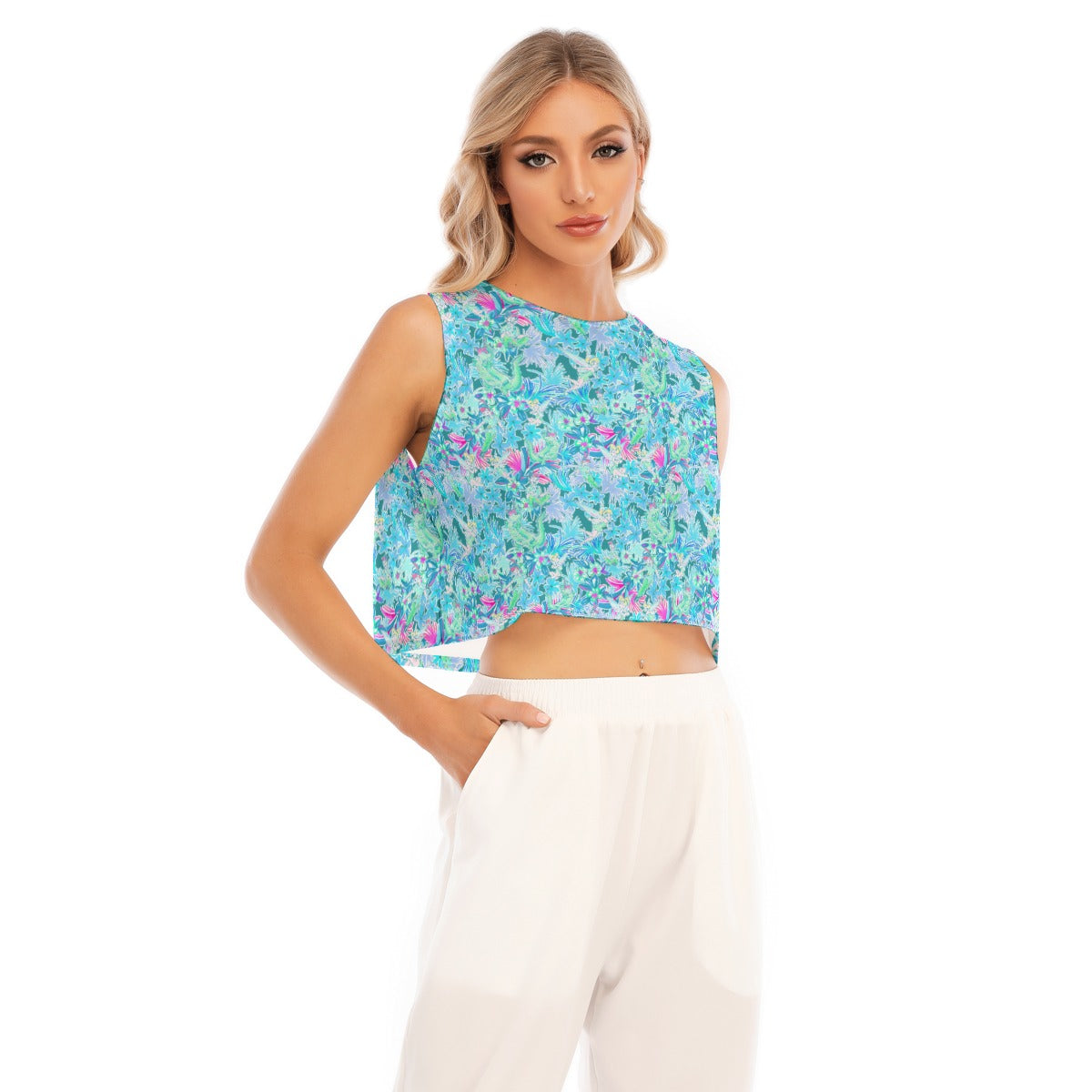 Bright Floral Flight - Neverland Adventure - Women’s Sleeveless Cropped Tee