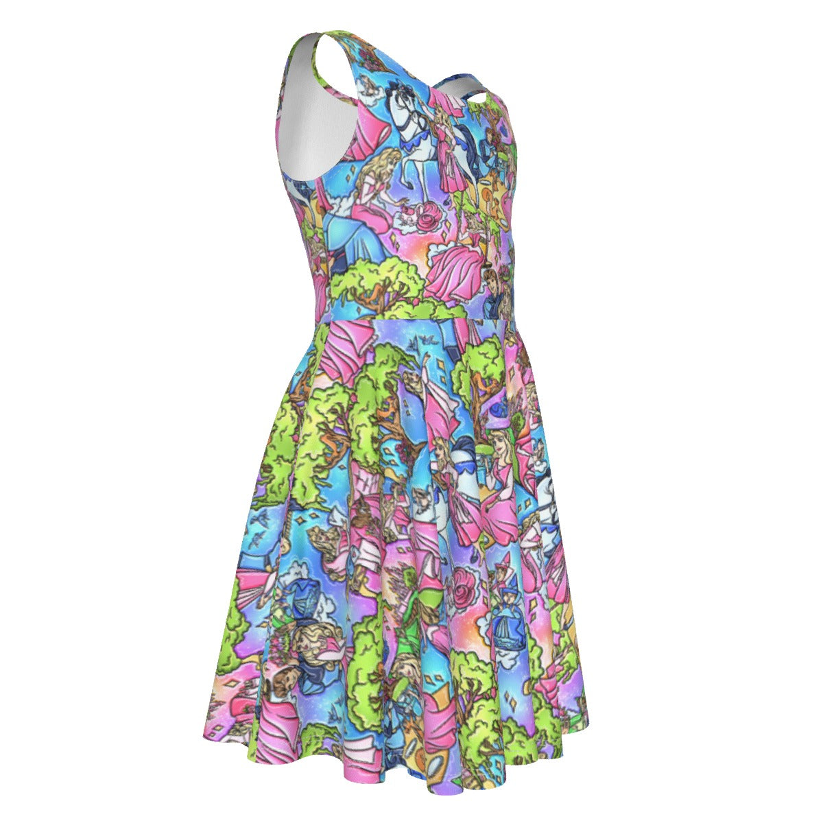 Dreaming Princess Storybook Scenes - Kid's Sleeveless Skater Dress