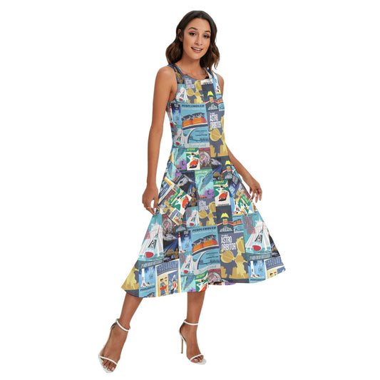 Vintage Tomorrow Ride Posters - Women’s Diagonal Pocket Midi Dress