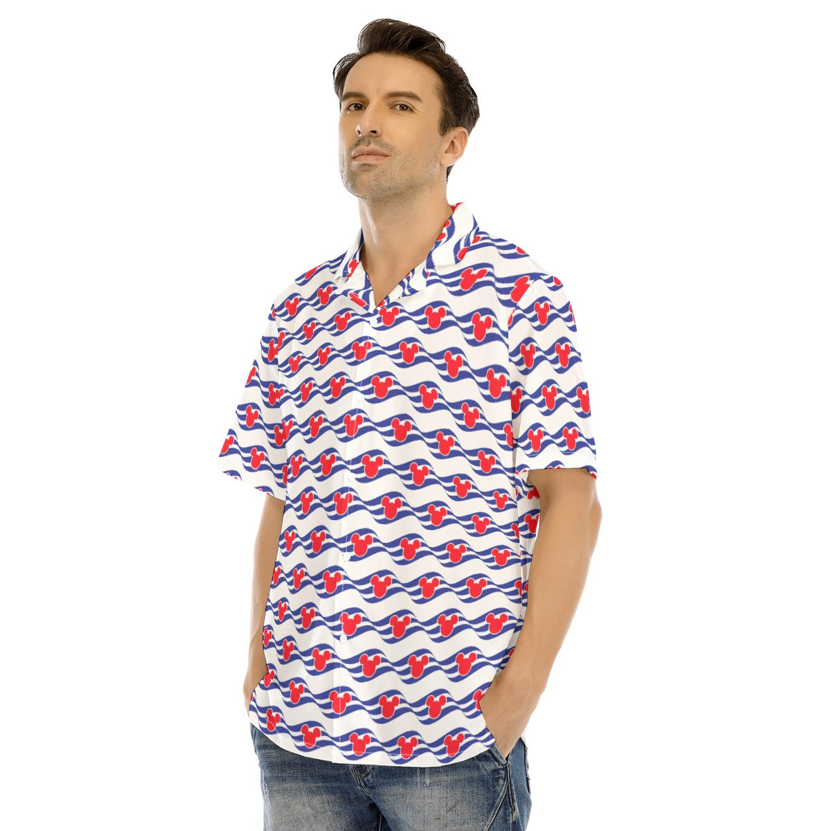Nautical Cruise Logo Print - Men's Hawaiian Button Up Shirt