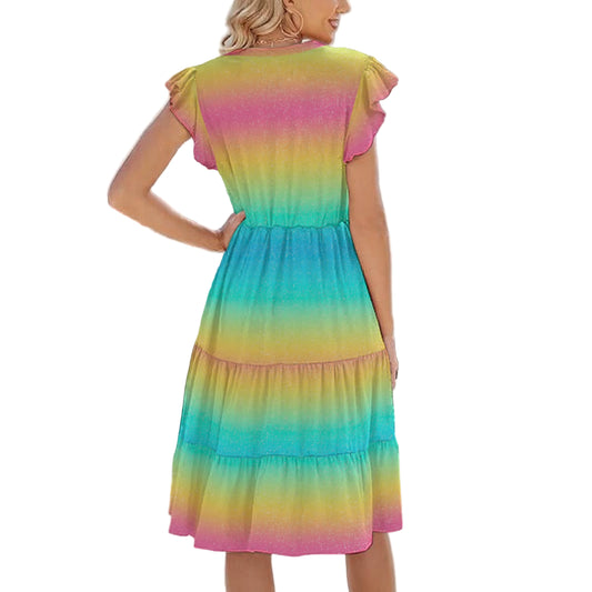 Rainbow Ombre - Women's Tiered Pocket Midi Dress