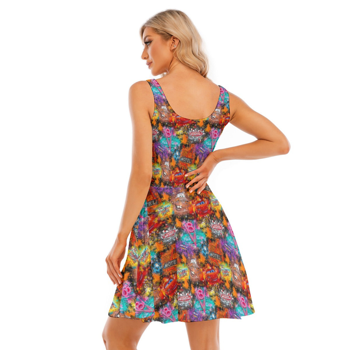 Watercolor Racing Adventure - Women's Sleeveless Pocket Skater Dress