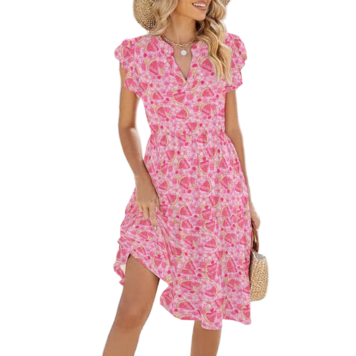 Summer Fruits - Watermelon - Women's Tiered Pocket Midi Dress