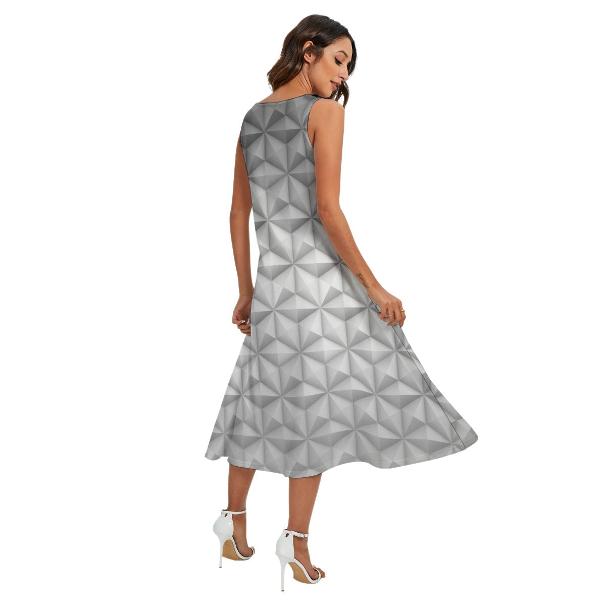 Geometric Silver Sphere - Women’s Diagonal Pocket Midi Dress