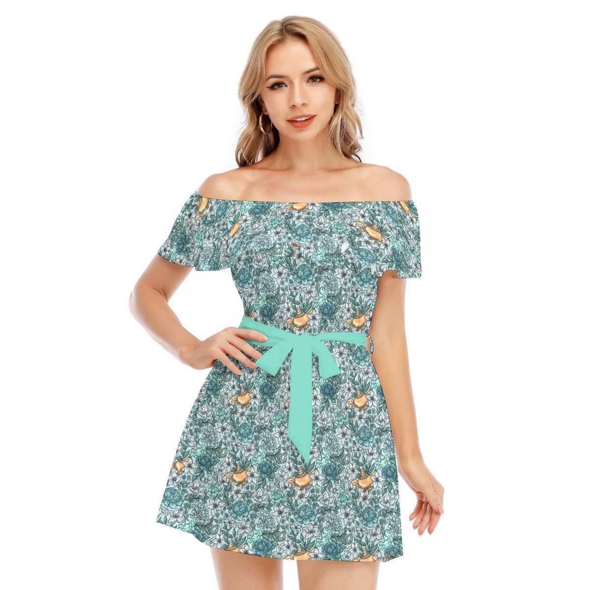Fairytale Florals - Arabian Princess - Women's Off-shoulder Ruffle Dress