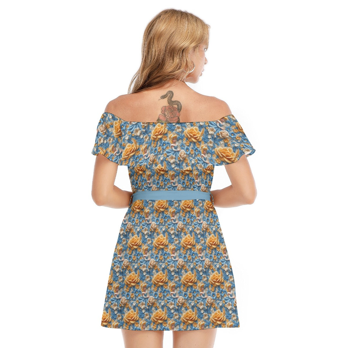 Regal Embroidered Royal Maiden - Women's Off-shoulder Ruffle Dress
