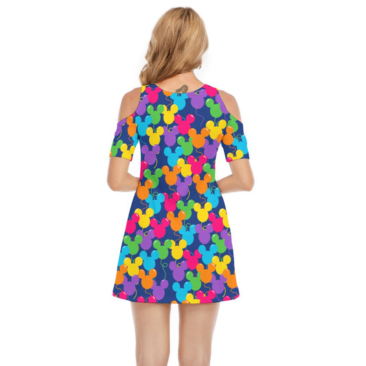 Bright Mouse Ear Balloons - Women's Cold Shoulder Cotton Dress