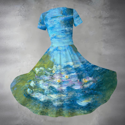 Monet Water Lillies - Women's V-Neck Ruched Midi Dress