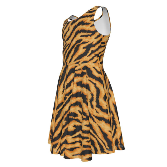 Animal Print - Tiger - Kid's Sleeveless Skater Dress