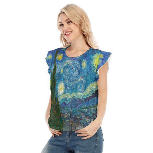 Van Gogh Starry Night - Women’s Flutter Sleeve Top