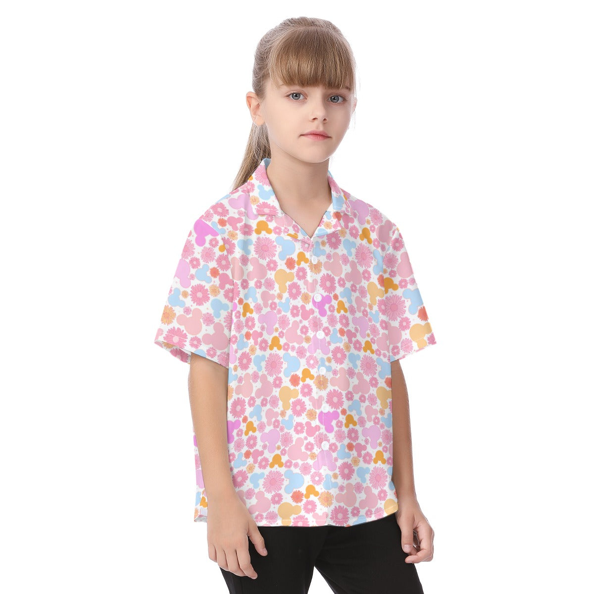 Retro Floral Mouse - Kid's Hawaiian Button Up Shirt
