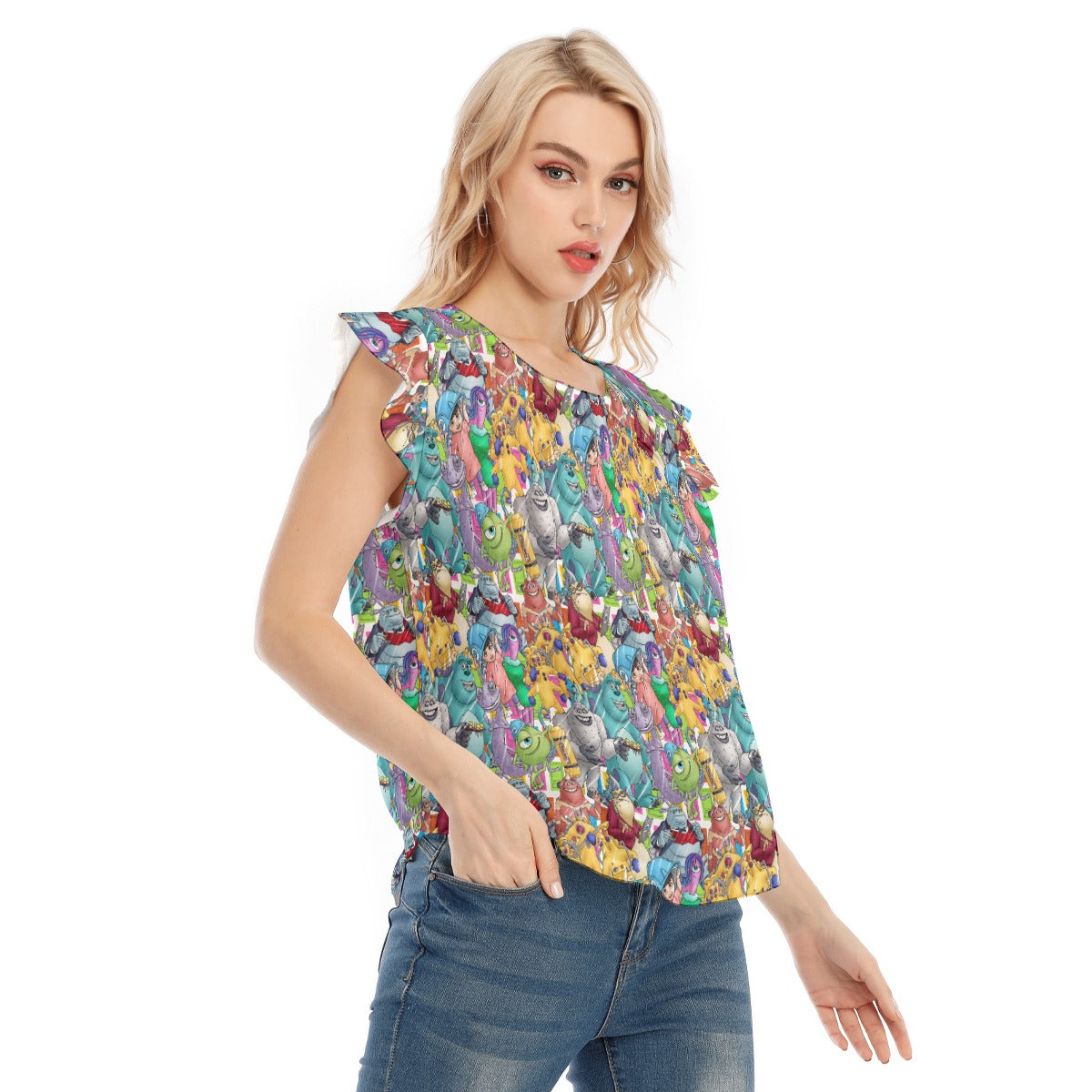 Monster Mayhem Sketched - Women’s Flutter Sleeve Top