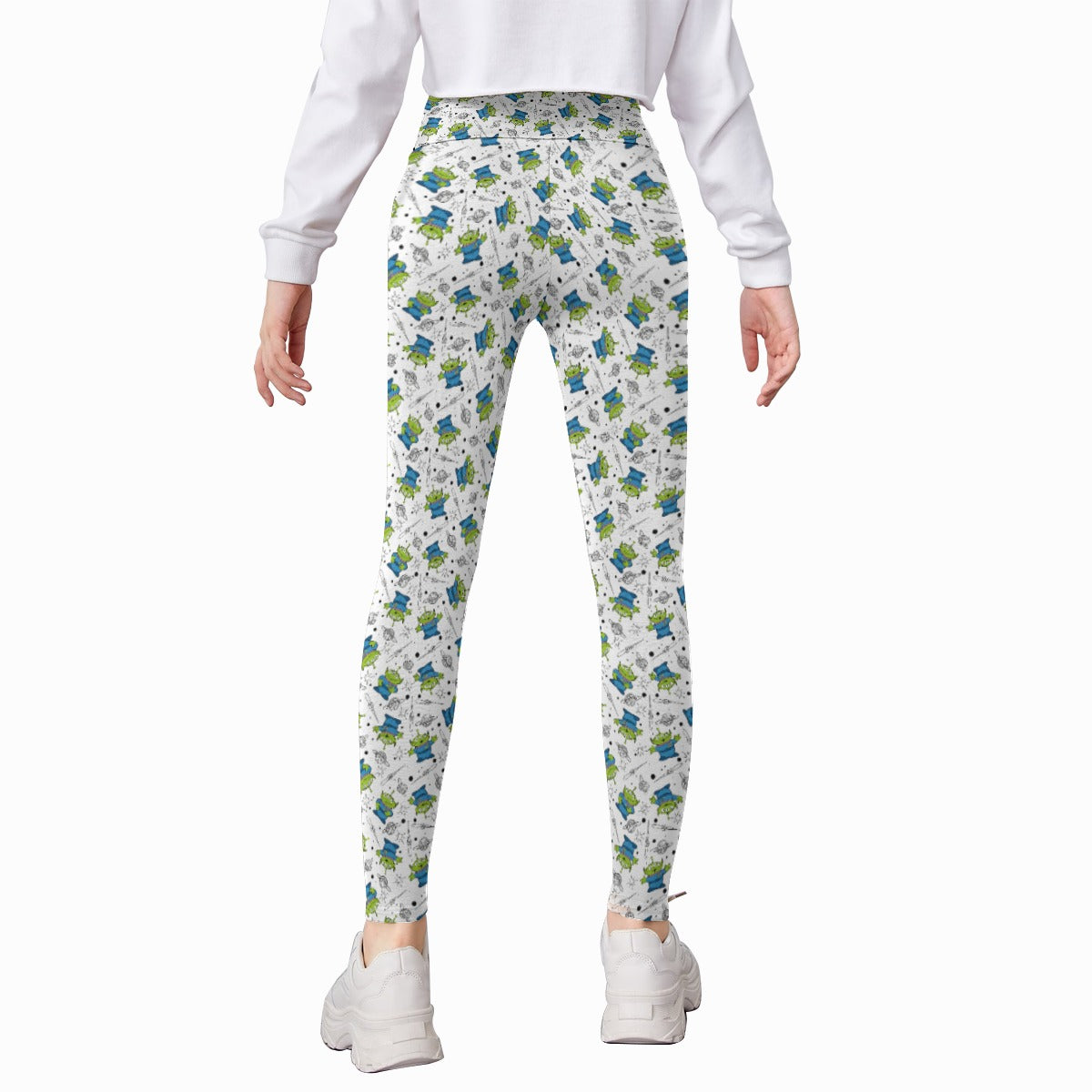 Playful Green Aliens on White - Kid's Leggings