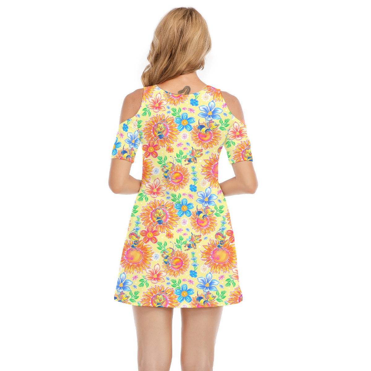 Buzzing Garden Buddy - Women's Cold Shoulder Cotton Dress