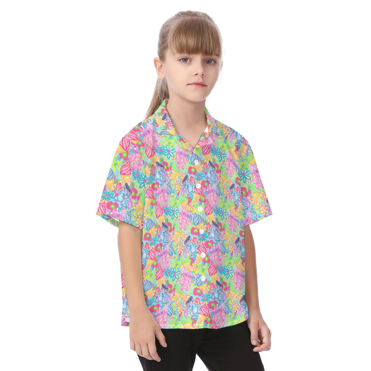Neon Floral Summer Vibes - Kid's Hawaiian Button Up Shirt