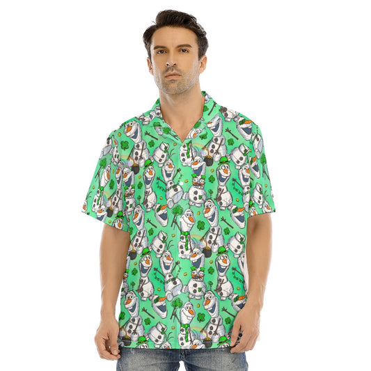 Sketched Snowman St. Patrick’s Day - Men's Hawaiian Button Up Shirt