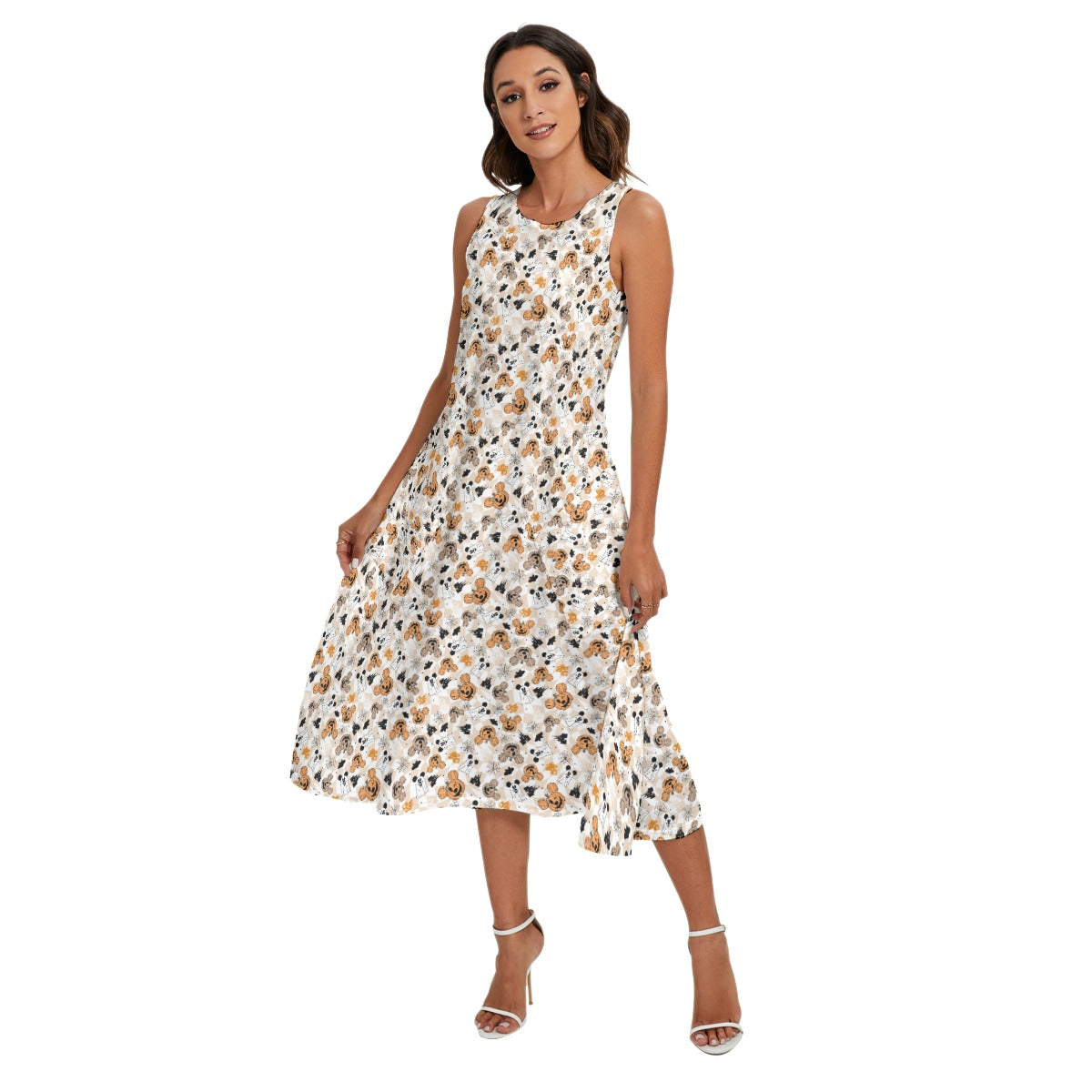Checkered Halloween Ghosts & Pumpkinskins - Women’s Diagonal Pocket Midi Dress