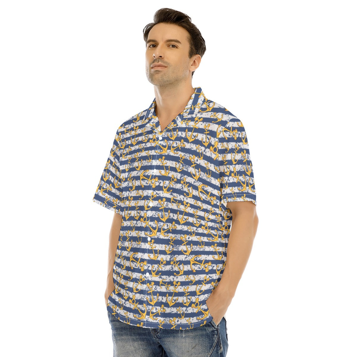 Nautical Mouse Ear Anchors - Men's Hawaiian Button Up Shirt