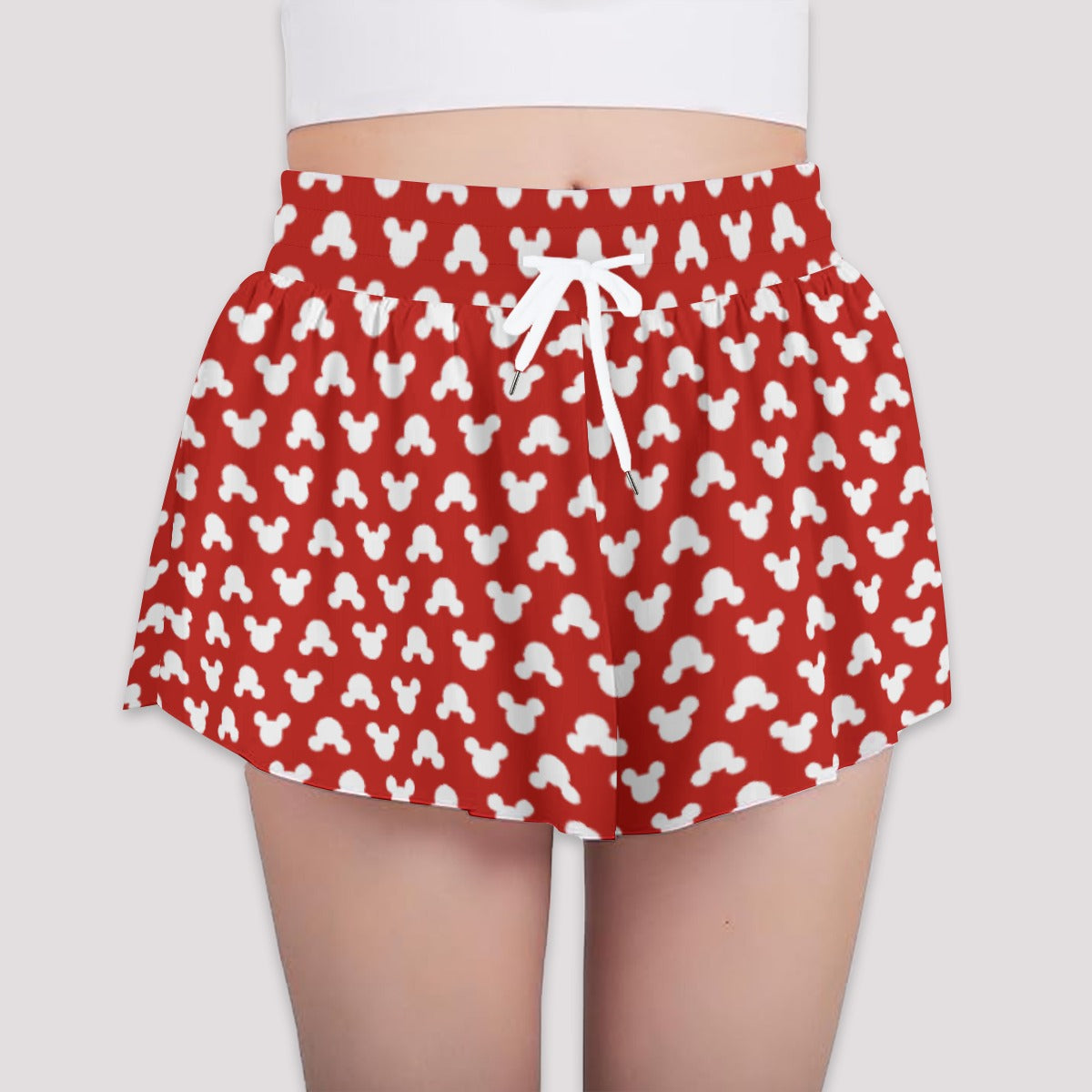 Playful Polka Dot Ears Red - Girls’ Flowy Pocket Shorts