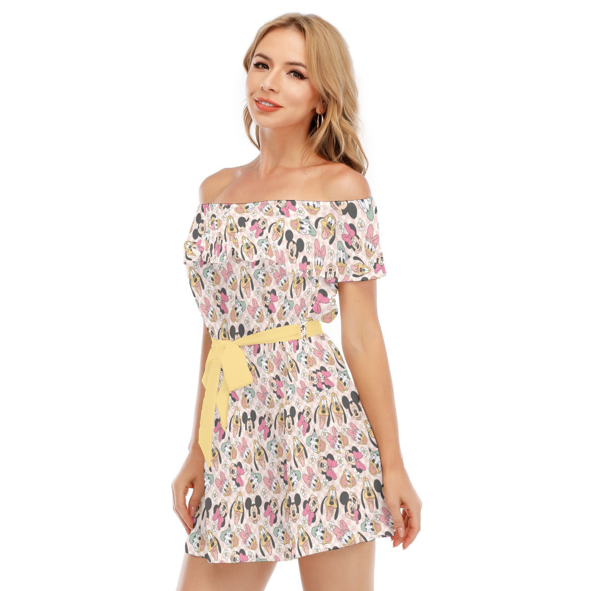 Pastel Picnic Party - Women's Off-shoulder Ruffle Dress