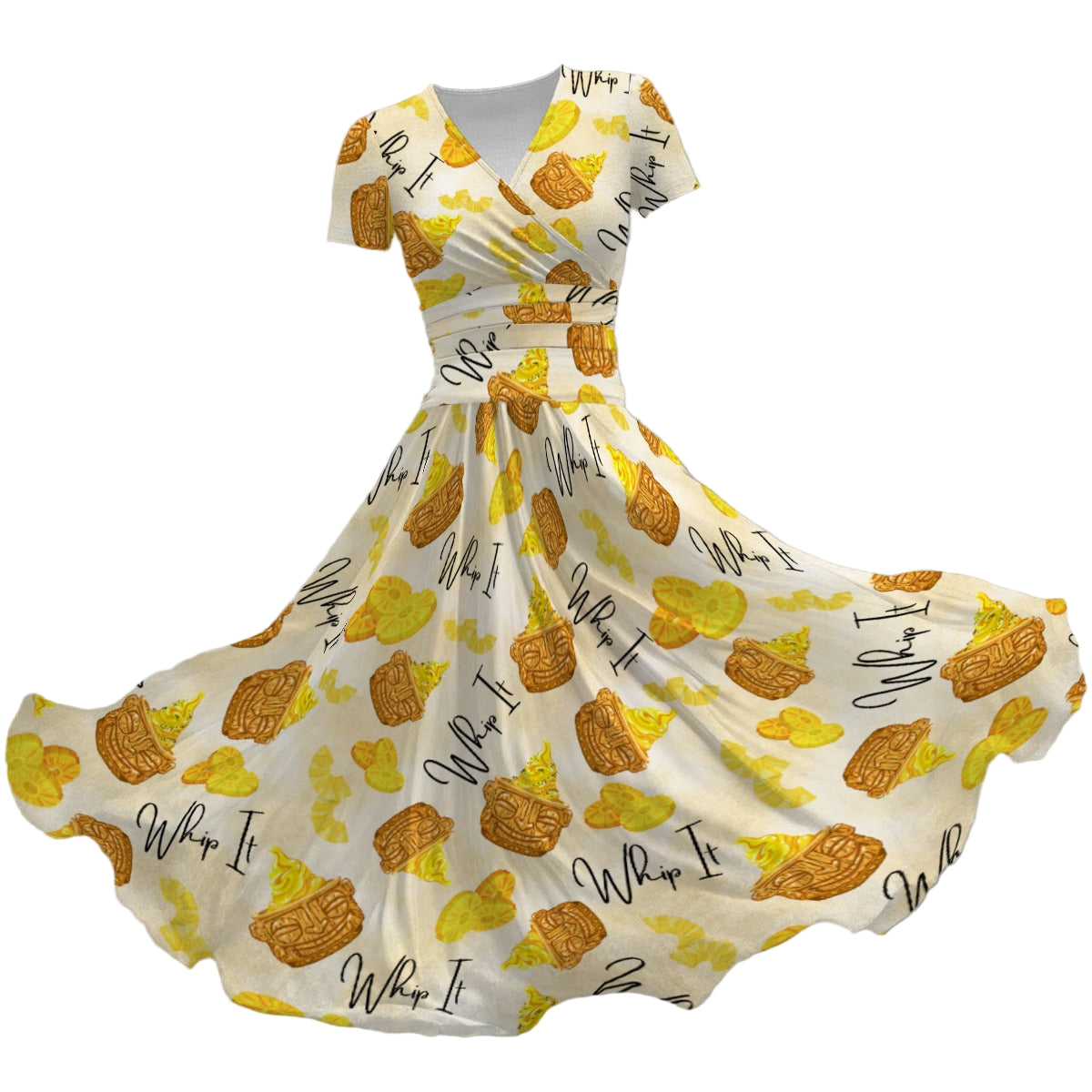 Pineapple Whip It! - Women's V-Neck Ruched Midi Dress