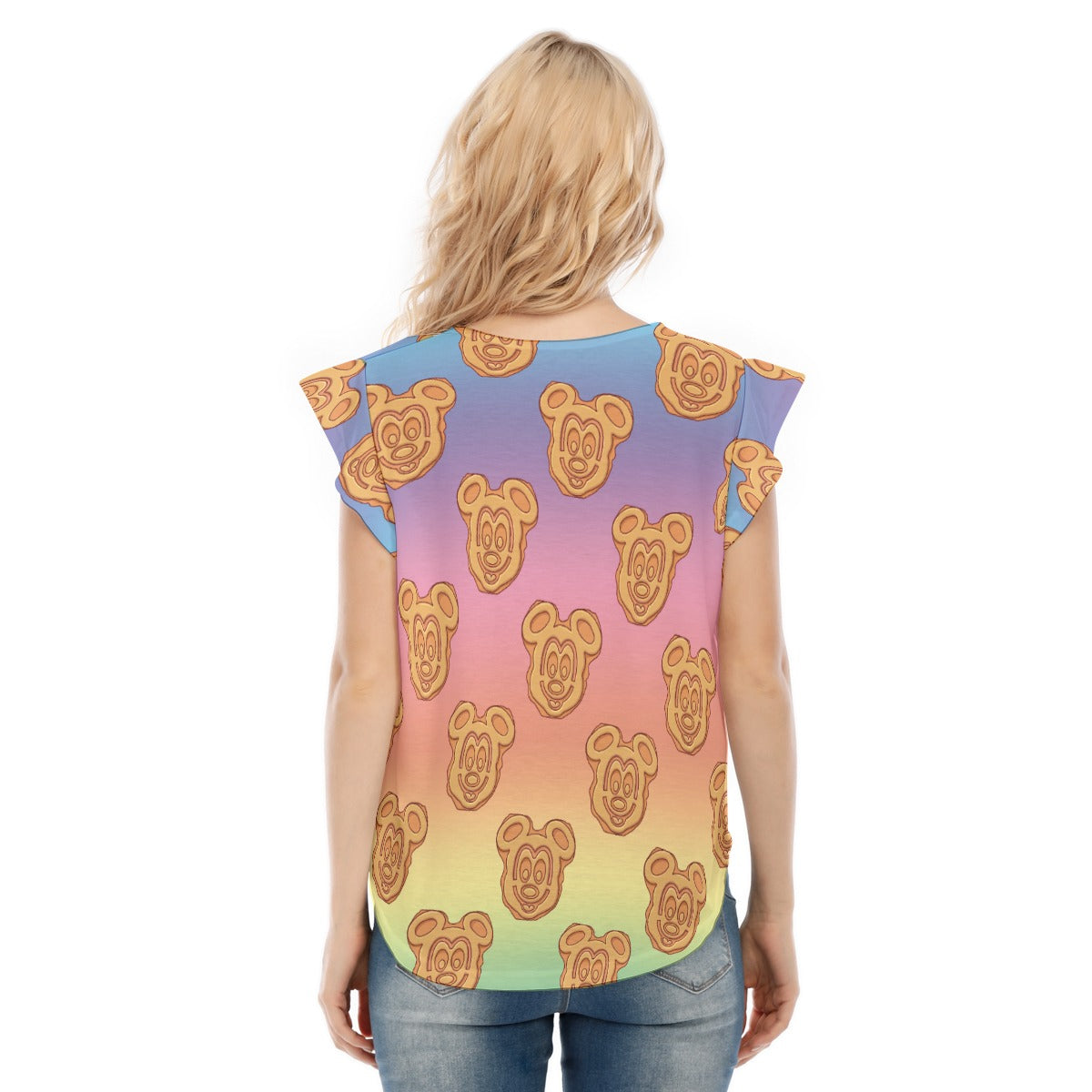 Rainbow Mouse Waffles - Women’s Flutter Sleeve Top