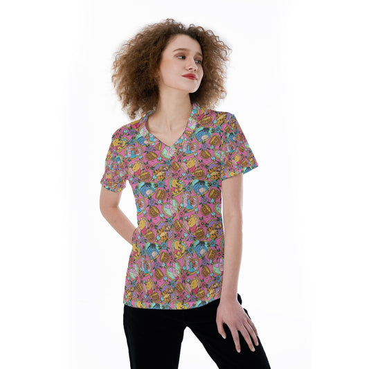 Tattoo Hearts Woodland Friends - Women's Short Sleeve V-Neck T-Shirt