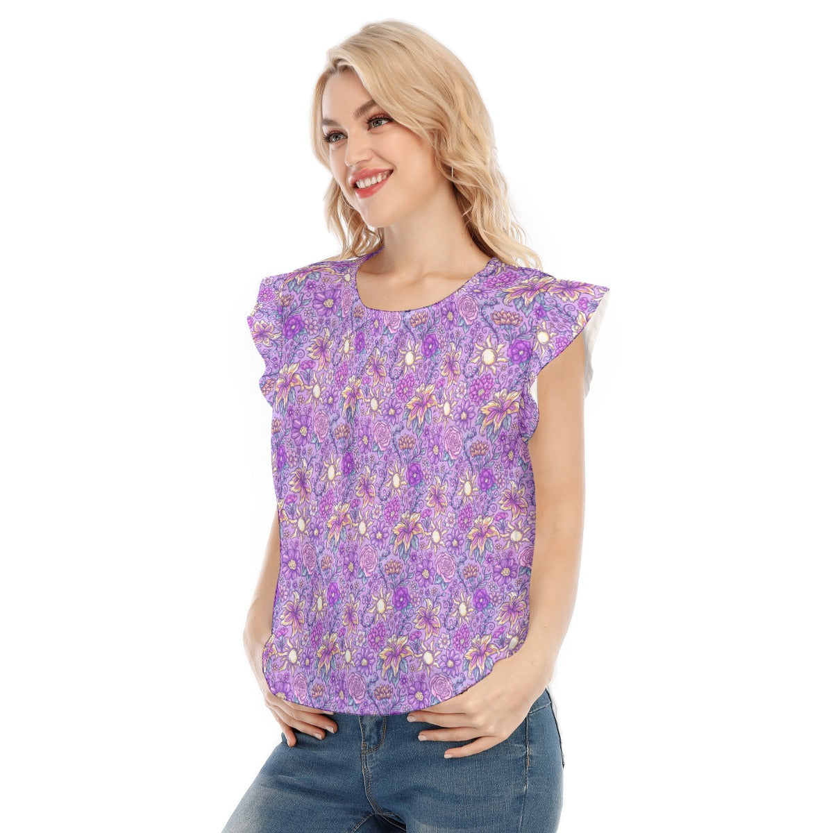 Fairytale Florals – Radiant Sunlight - Women’s Flutter Sleeve Top